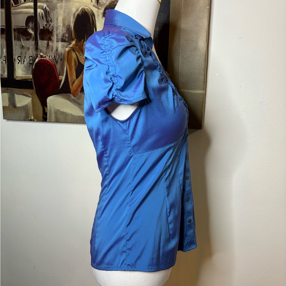 Express Blue Iridescent Ruffle Blouse - Picture 7 of 8